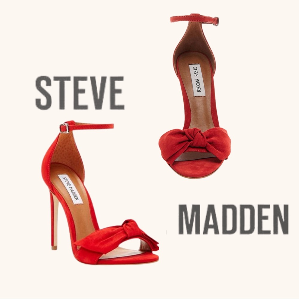 Steve Madden Julia Red Suede Strappy Dress Sandal Stiletto High Heels | NWT